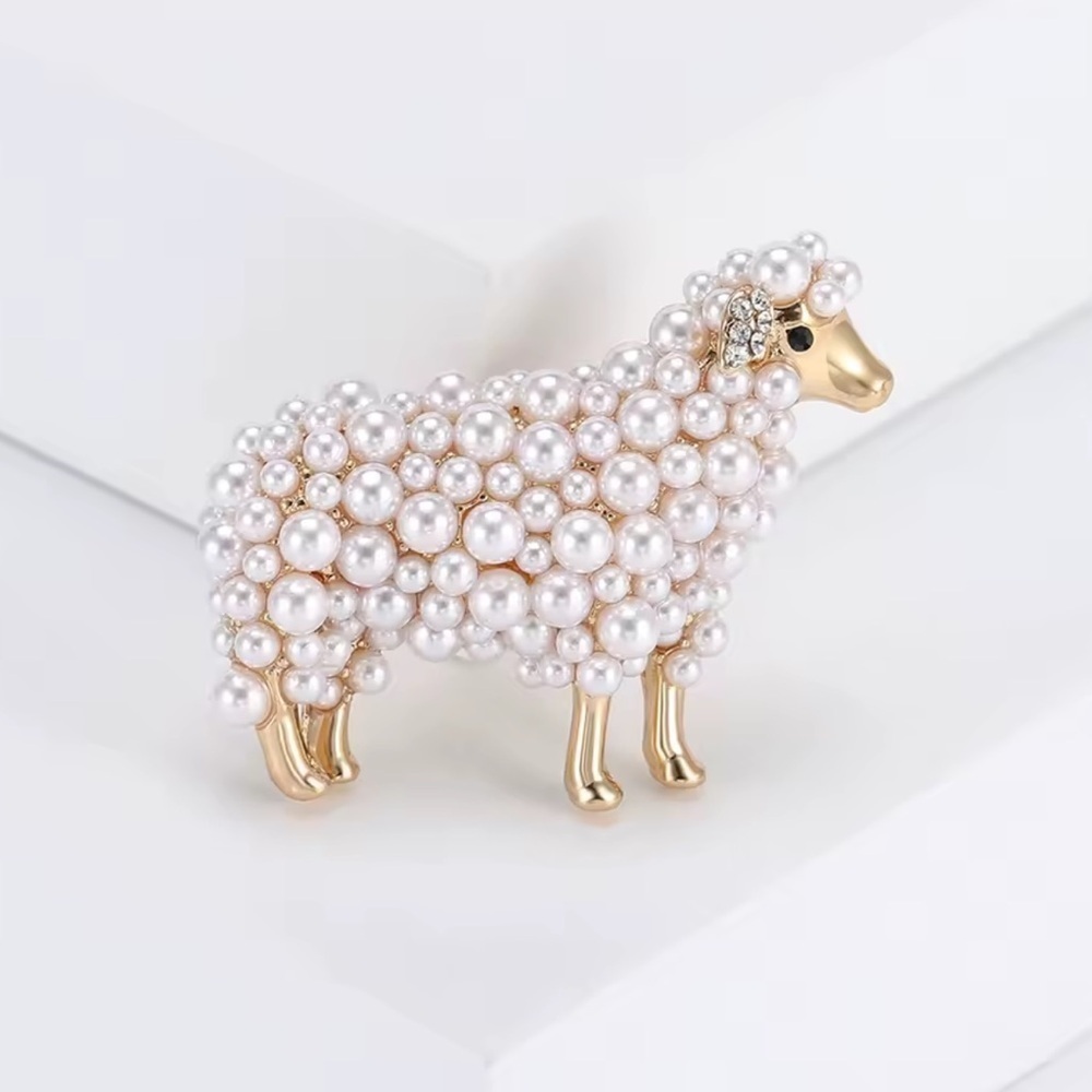 Vintage Pearl Sheep Gray Silver Brooch - Picture 11 of 14